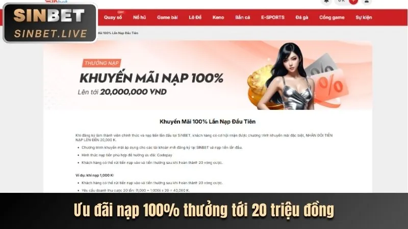 Khuyến mãi chào mừng 100% nạp lần đầu